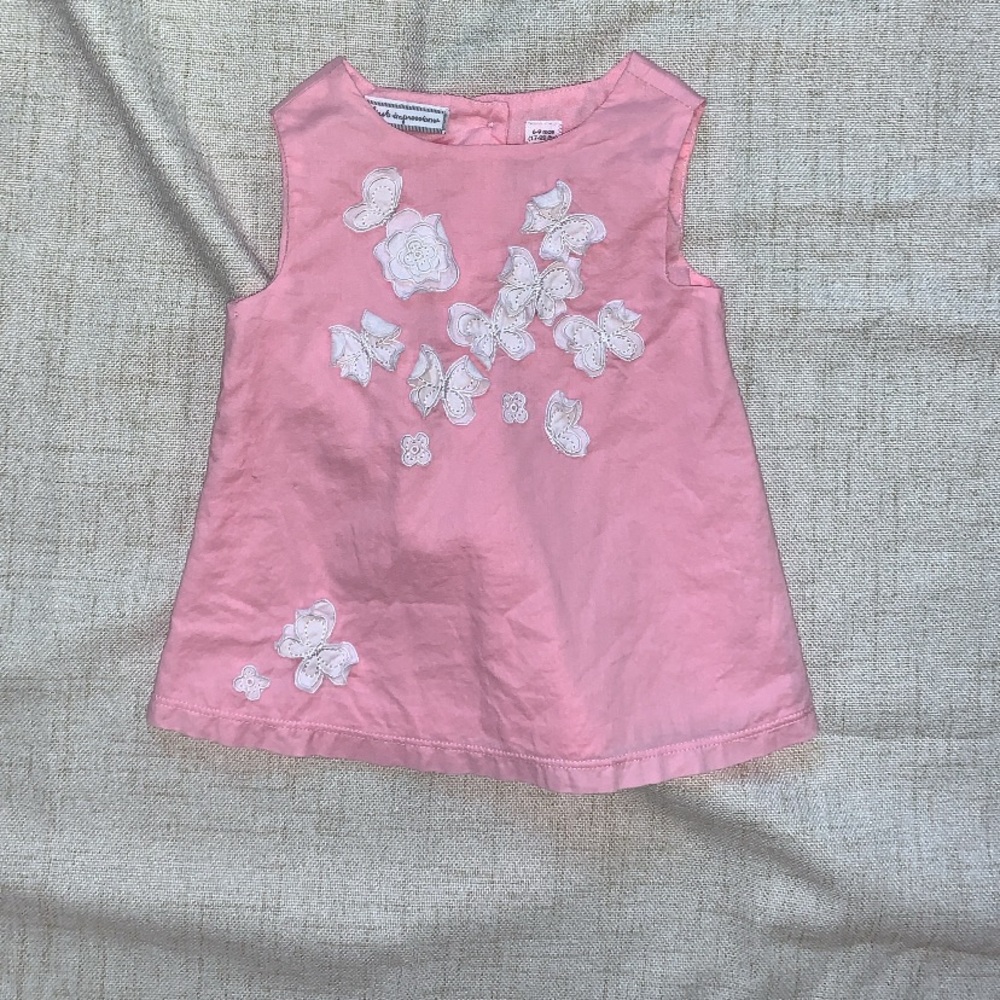 First Impressions Pink and White Floral Button up back Top (6-9 Months)